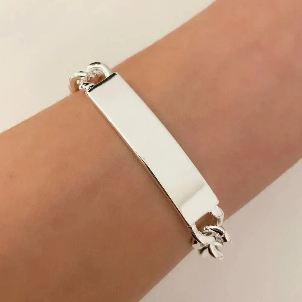 925 Sterling Silver Chunky Chain Link Bracelet Bar Bracelet Large Bracelet